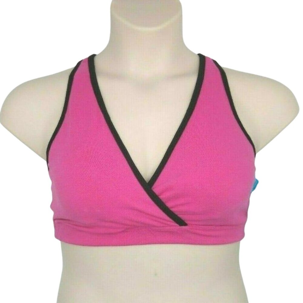 Marika Womens Criss Cross Neckline Sports Bra Cotton Wire Free Size 28 Pink NEW